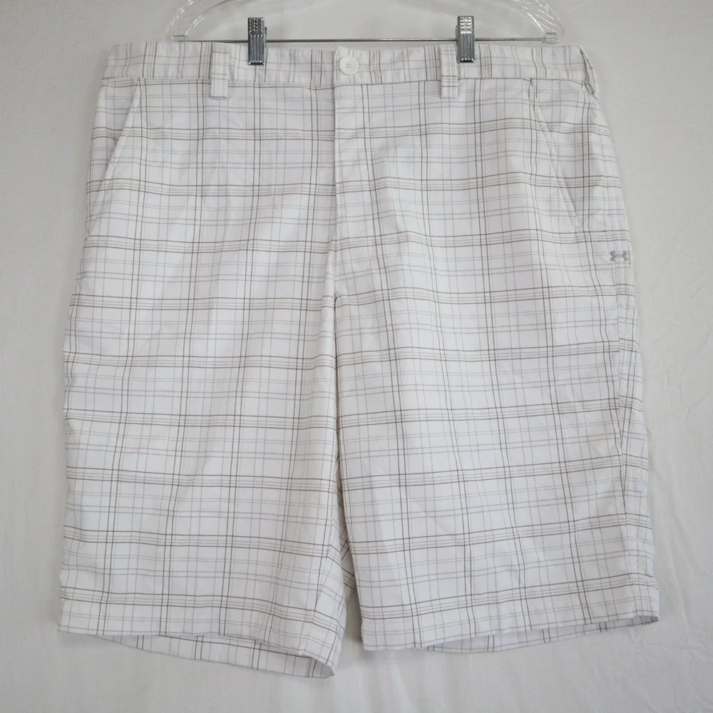 Under Armour Shorts Mens 40 Performance‎ Golf Chino Resort Casual White Plaid